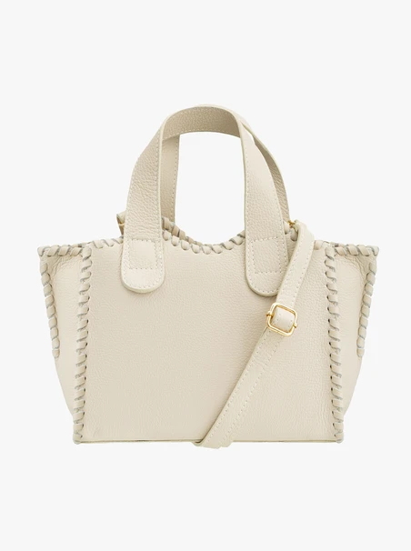 Cremefarbene Lederhandtasche