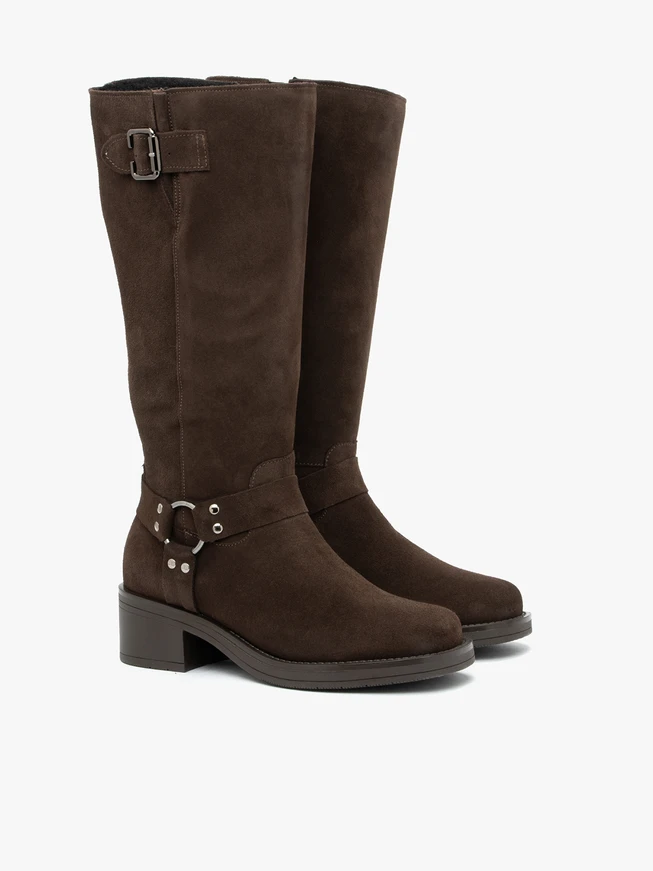 Dunkelbraune isolierte Biker-Stiefel aus Schafsleder