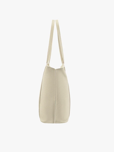 Geräumige A4 Shopper-Tasche aus Vollnarbenleder in Creme