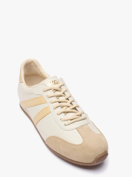 Beige Turnschuhe aus Leder und Velours