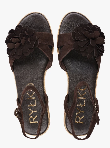 Dunkelbraune geblümte Sandalen