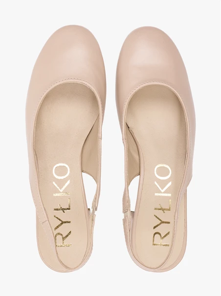 Beigefarbene Slingback-Pumps ohne Absatz