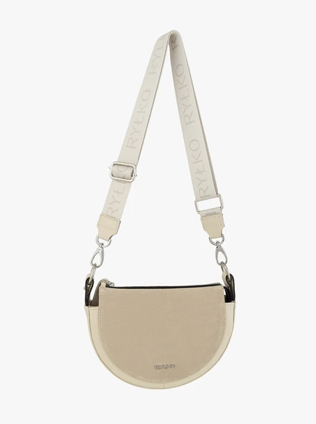 Cremefarbene, halbrunde Handtasche aus Leder und Velours