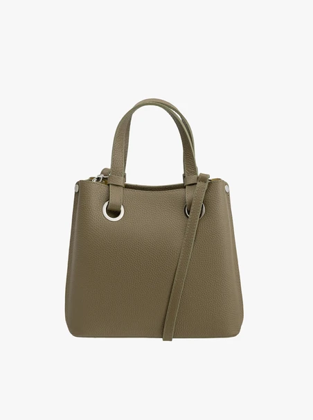 Handtasche aus olivfarbenem Leder und Velours
