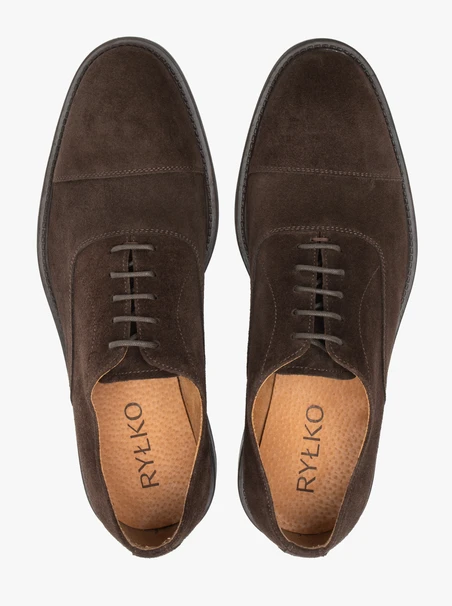 Dunkelbraune Veloursleder Schnürhalbschuhe