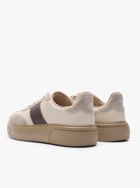 Beige Turnschuhe aus Leder und Velours