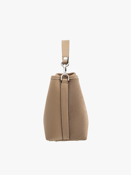 Beigefarbene Handtasche aus Leder und Velours