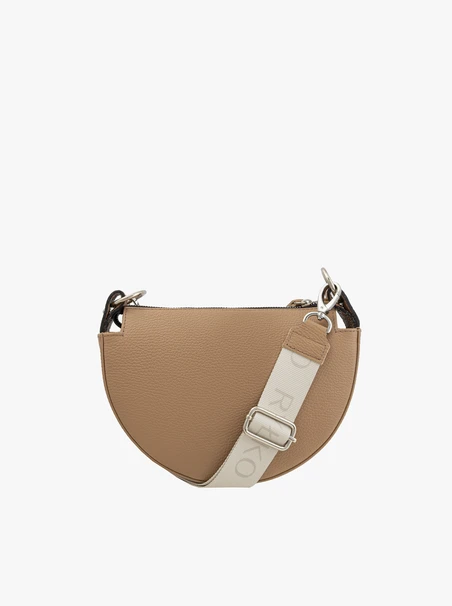 Hellbraune, halbrunde Handtasche aus Leder und Velours