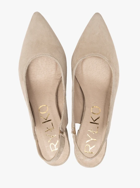 Beige Stiletto-Pumps mit offenem Absatz