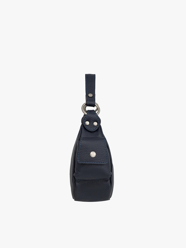 Marineblaue vollnarbige Lederhandtasche