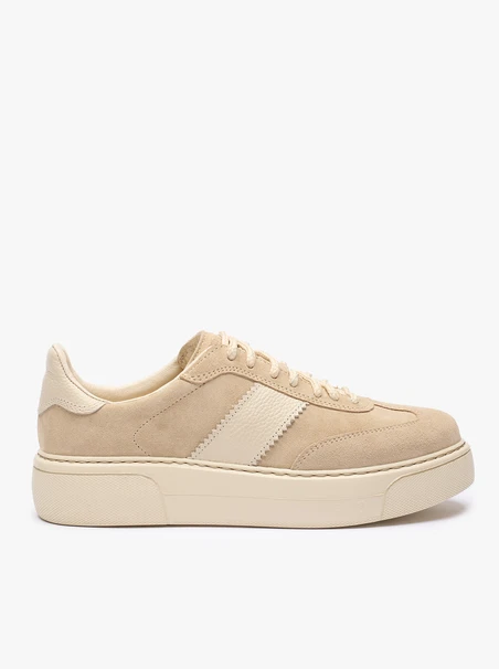 Beige Turnschuhe aus Leder und Velours
