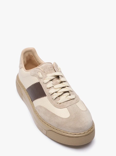 Beige Turnschuhe aus Leder und Velours