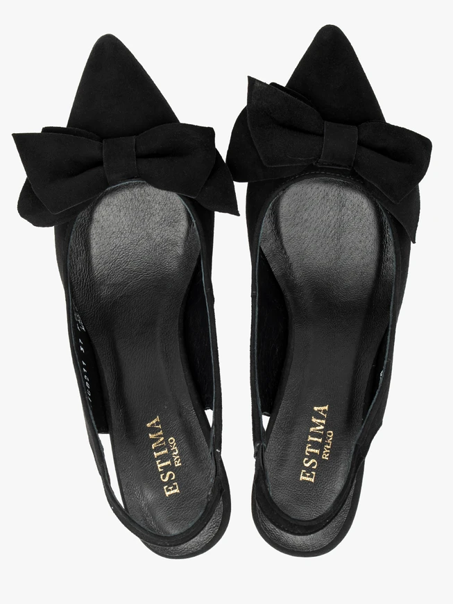 Slingback-Pumps aus Velours mit Schleifenverzierung