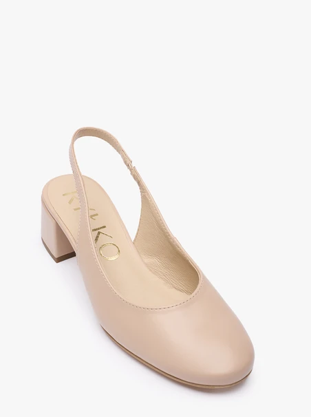 Beigefarbene Slingback-Pumps ohne Absatz