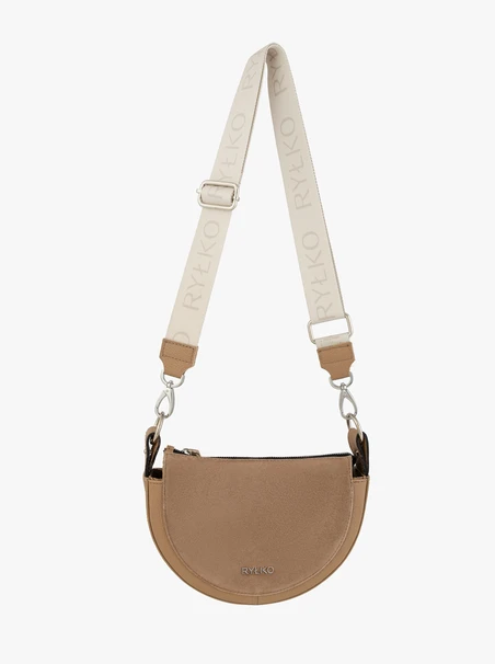 Hellbraune, halbrunde Handtasche aus Leder und Velours