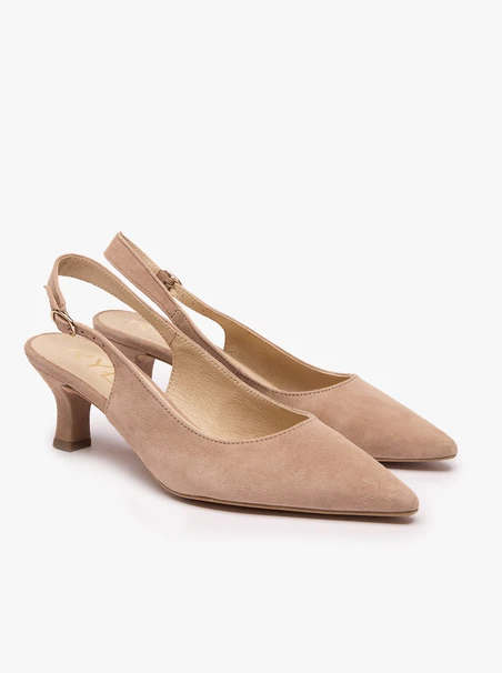 Beigefarbene Slingback-Pumps ohne Absatz