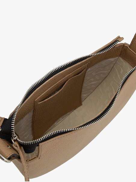 Hellbraune, halbrunde Handtasche aus Leder und Velours