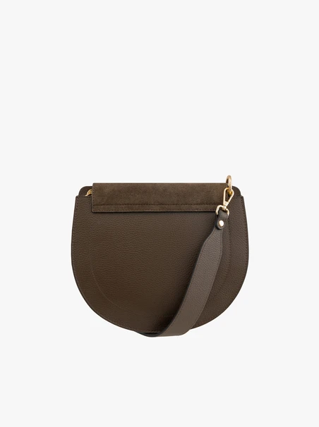 Braune mittelgroße Handtasche aus genarbtem Leder und Velours