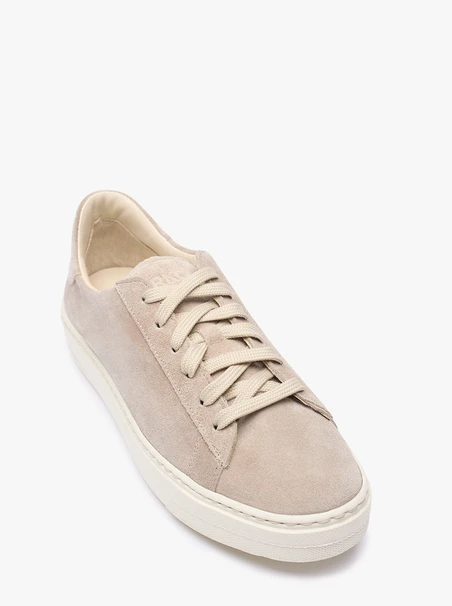 Sandfarbene Veloursleder-Sneakers