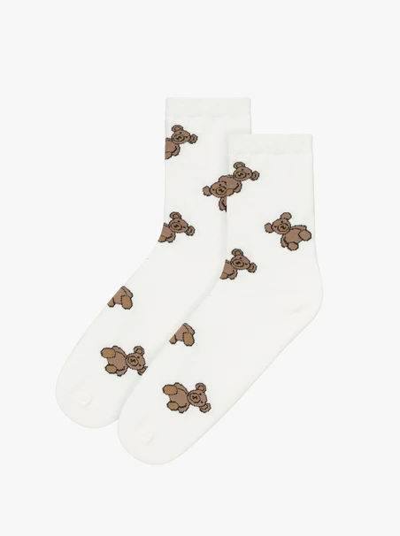 Weiße Damen-Socken mit Teddybären