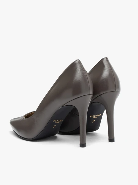 Graue Stiletto-Pumps aus Leder