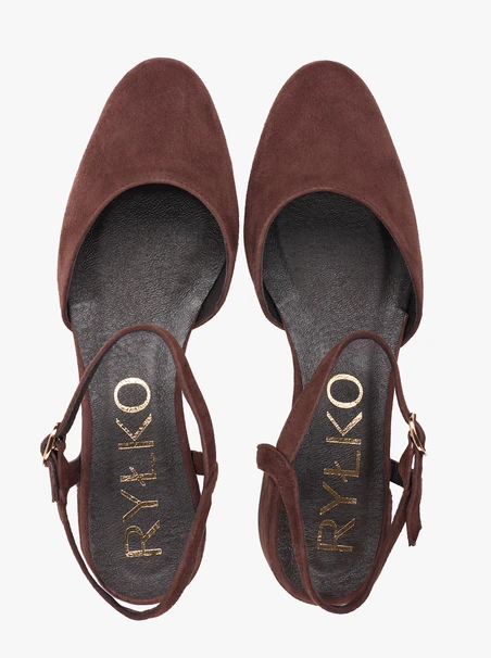 Dunkelbraune Slingback-Pumps mit niedrigem Schaft