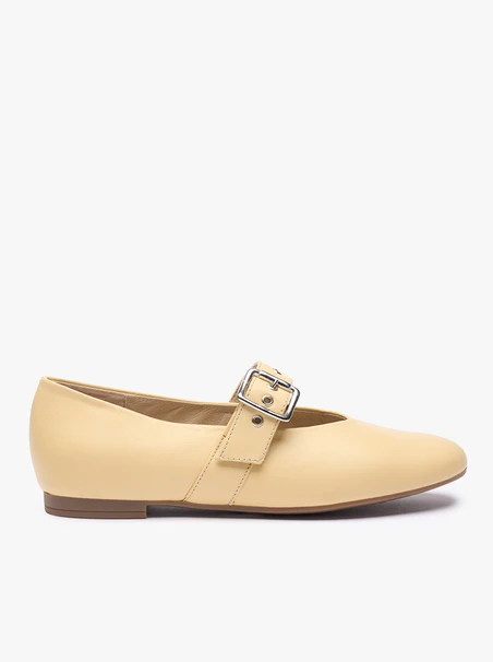 Leuchtend gelbe Mary Jane Ballerinas mit Riemen