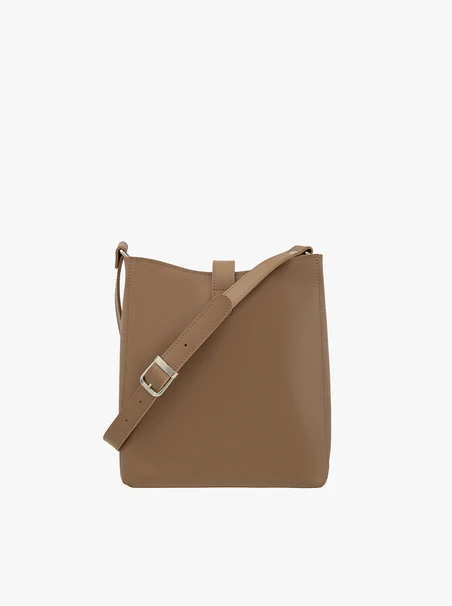 Dunkelbeige mittelgroße Tasche mit Schnalle
