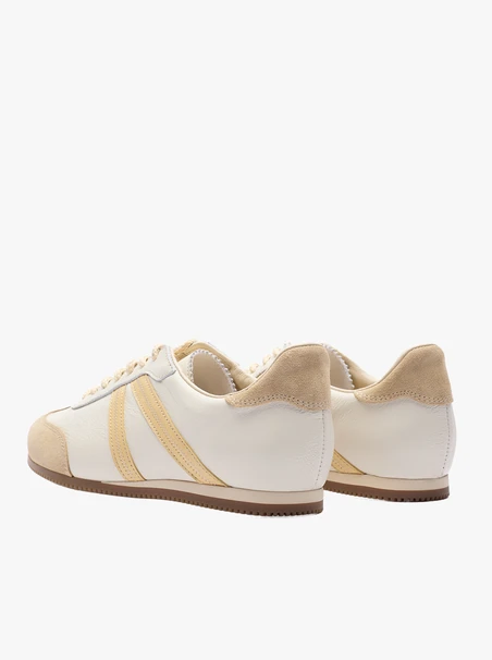 Beige Turnschuhe aus Leder und Velours