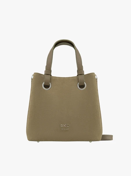 Handtasche aus olivfarbenem Leder und Velours