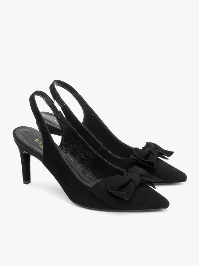 Slingback-Pumps aus Velours mit Schleifenverzierung