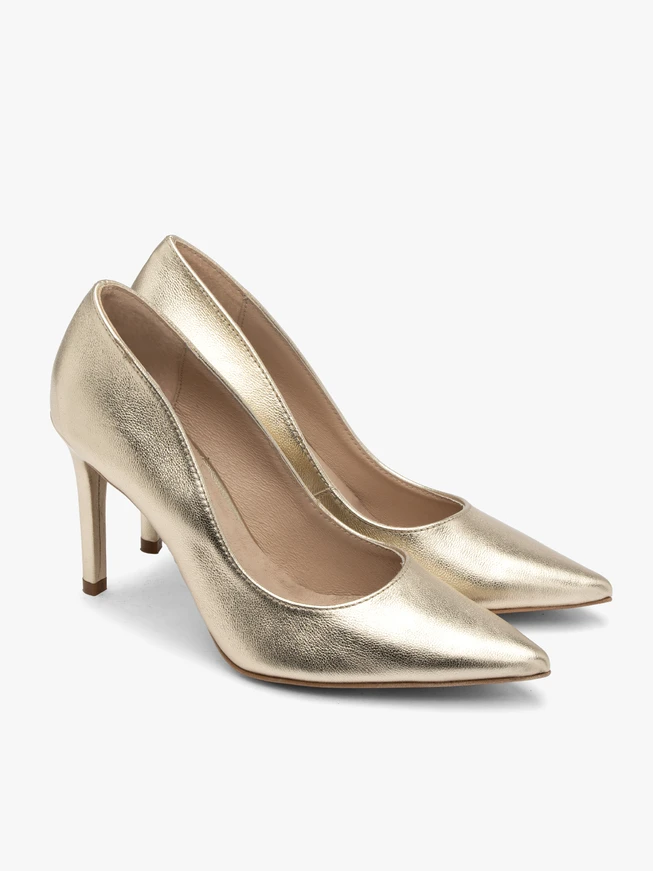 Goldfarbene hohe Stiletto-Pumps