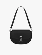 Handtasche aus schwarzem Vollnarbenleder mit dekorativer Schnalle