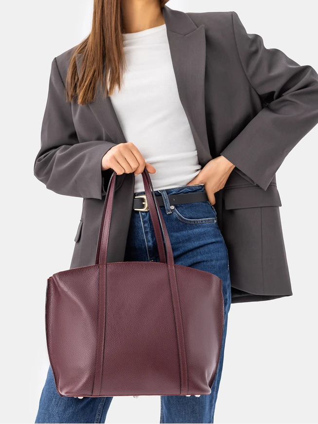 Kastanienbraune geräumige A4 Shopper-Tasche aus Vollnarbenleder