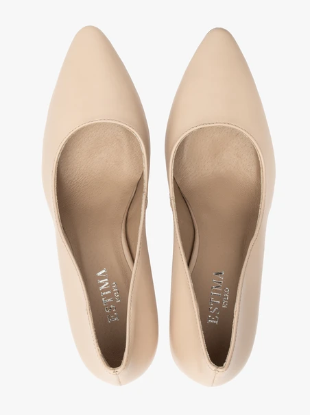 Beigefarbene Pumps mit Stiletto-Absatz und abnehmbarer Schleife