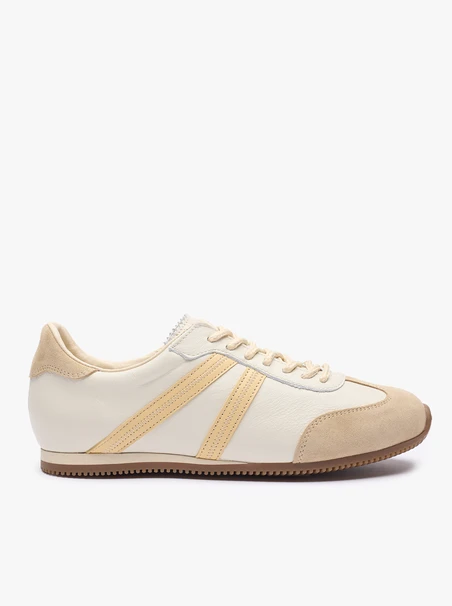 Beige Turnschuhe aus Leder und Velours