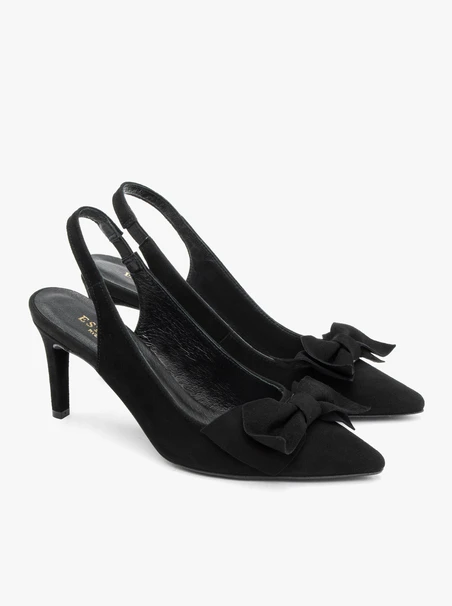Slingback-Pumps aus Velours mit Schleifenverzierung