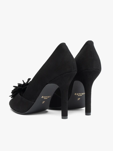Schwarze Pumps mit Blumen-Absatz