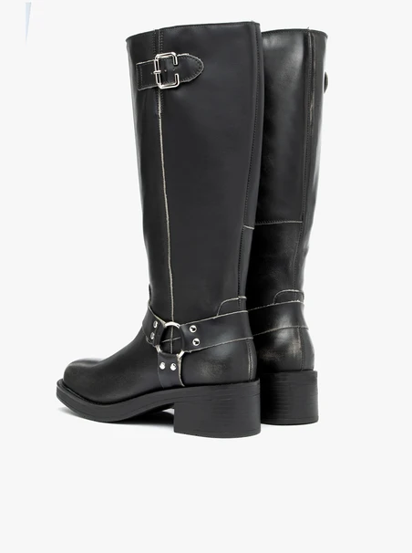 Schwarze Biker-Stiefel aus genarbtem Leder