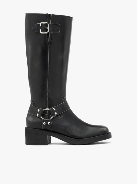 Schwarze Biker-Stiefel aus genarbtem Leder