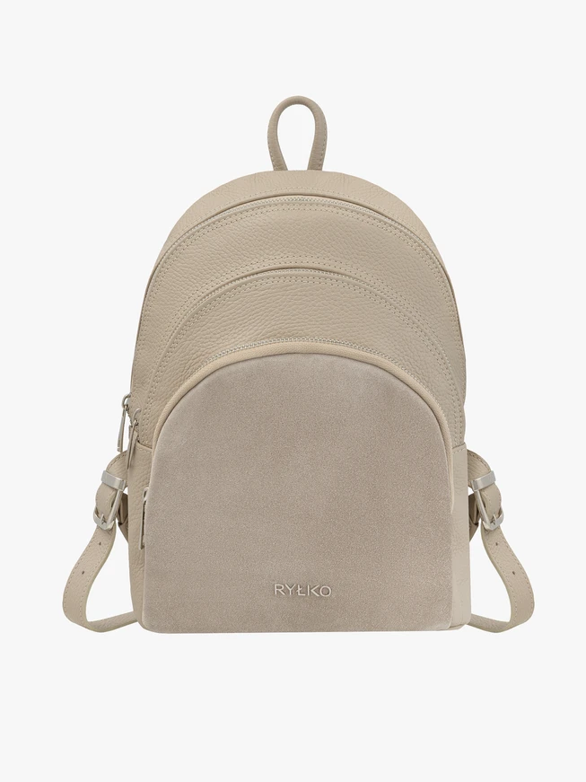 Beigefarbener Rucksack aus Leder und Velours