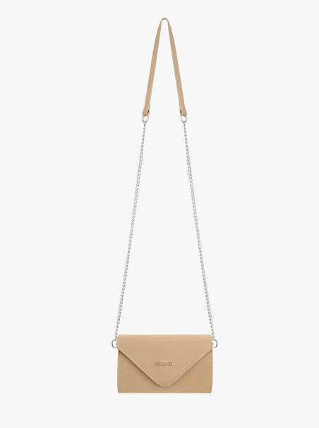 Dunkelbeige Leder-Clutch-Tasche mit Kettenriemen
