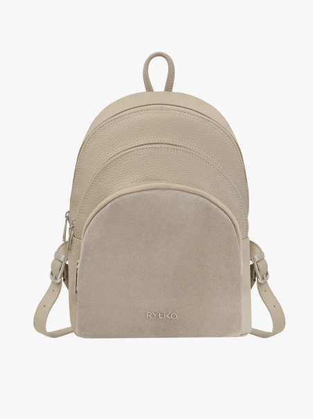 Beigefarbener Rucksack aus Leder und Velours