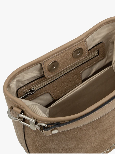 Beigefarbene Handtasche aus Leder und Velours