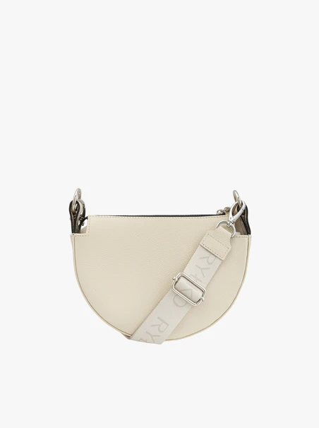 Cremefarbene, halbrunde Handtasche aus Leder und Velours