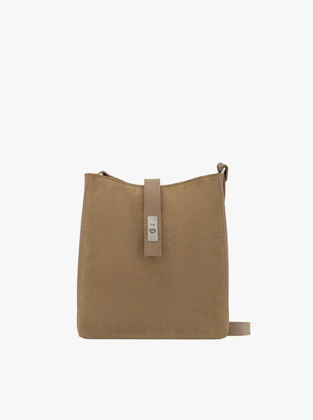 Dunkelbeige mittelgroße Tasche mit Schnalle