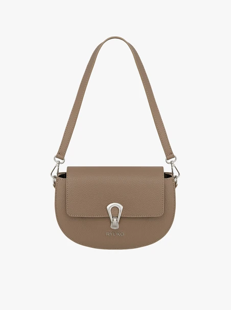Dunkelbeige Handtasche mit dekorativer Schnalle