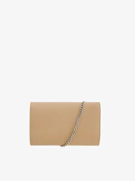 Dunkelbeige Leder-Clutch-Tasche mit Kettenriemen