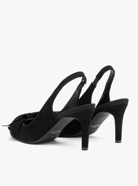 Slingback-Pumps aus Velours mit Schleifenverzierung