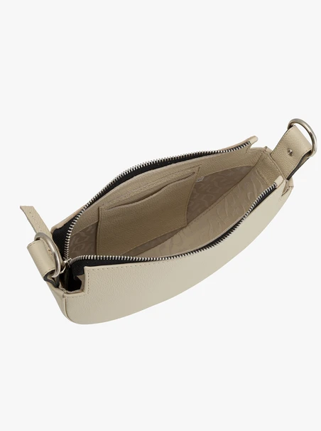 Cremefarbene, halbrunde Handtasche aus Leder und Velours